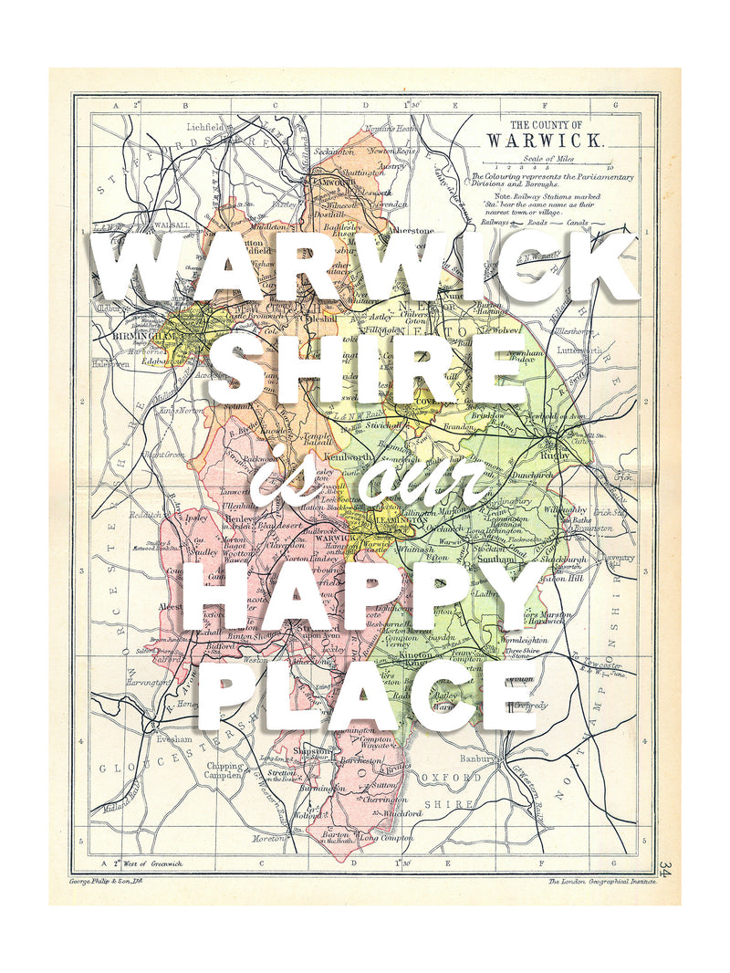 Happy Place Map With White Font - Personalised