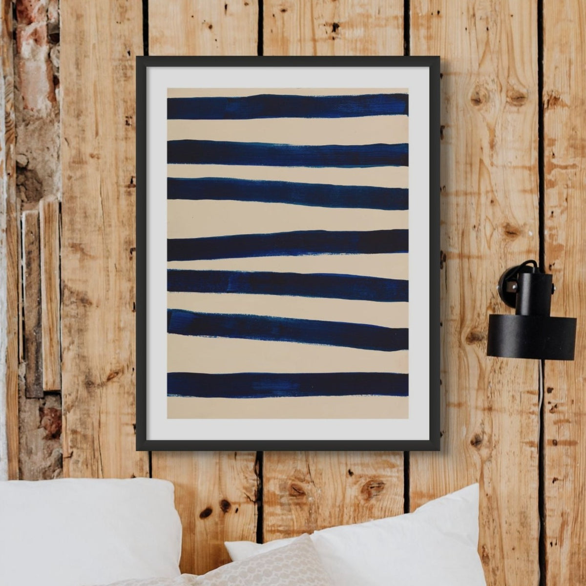 Set of Three Wave Prints - Unframed Beach House Art set of blue abstract line art prints