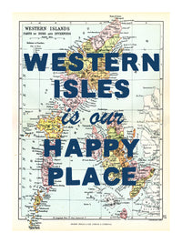 Happy Place Map Print With Blue Font - Personalised