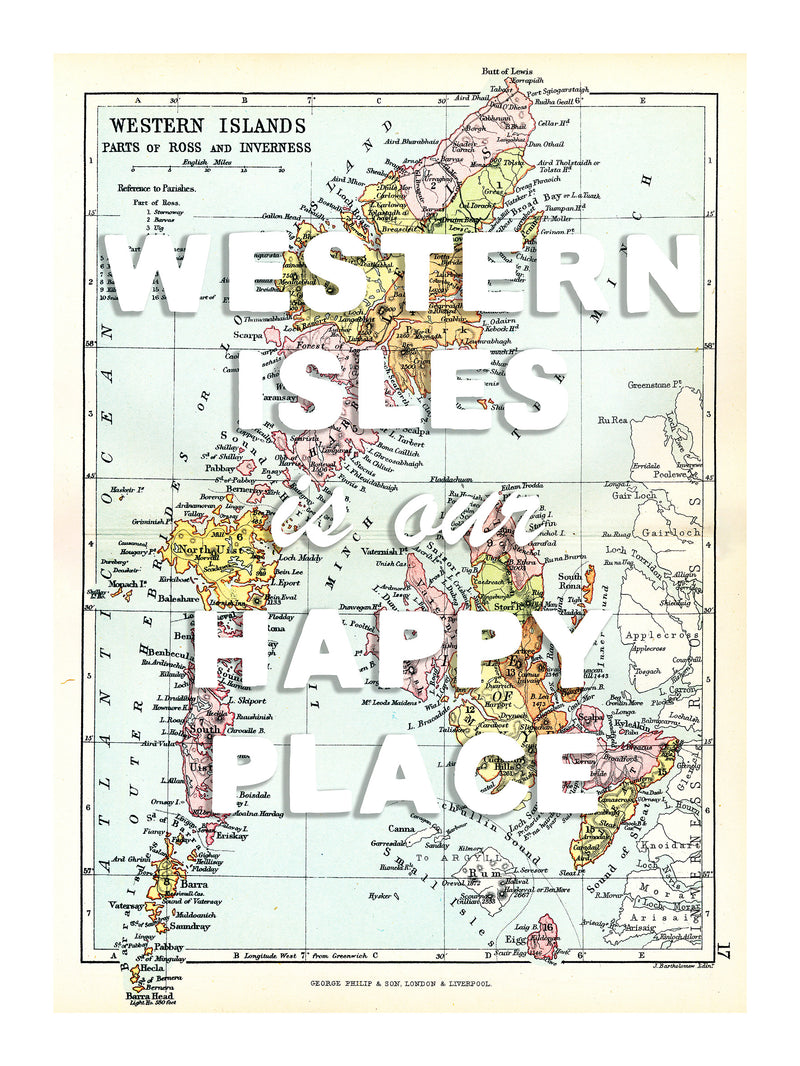 Happy Place Map With White Font - Personalised