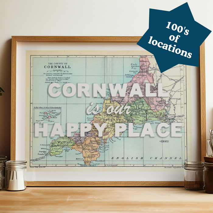 Custom Map - Our Happy Place Map - White Font - From £18 - Beach House Art