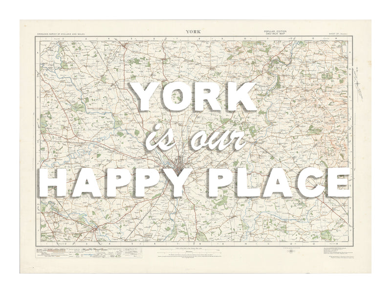 Happy Place Map With White Font - Personalised