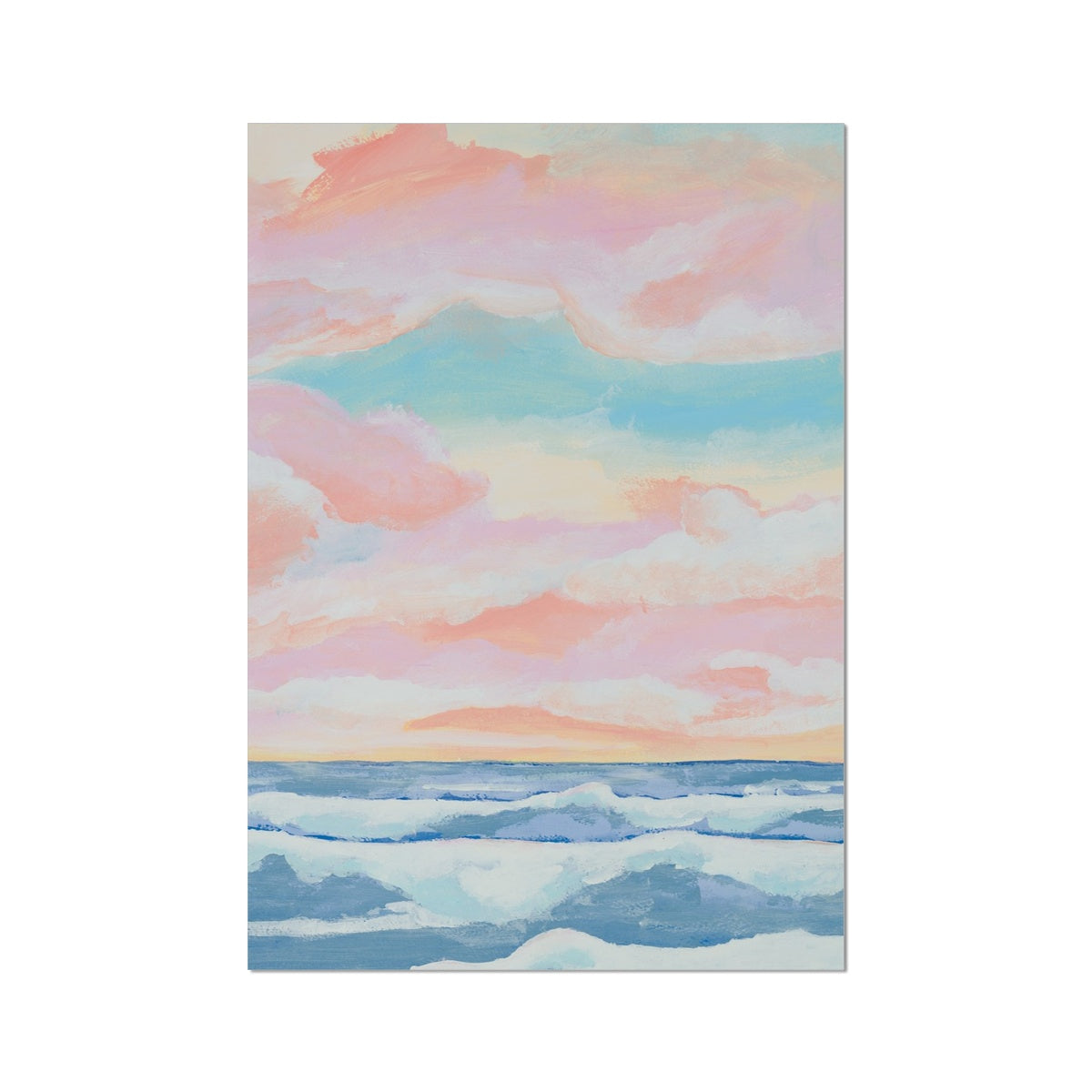 Sunrise Seascape Painting | Blue Ocean Painting - Unframed Wall Art