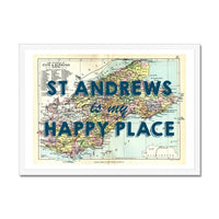 St Andrews is my Happy Place Quote on Vintage St Andrews Map Print - Framed