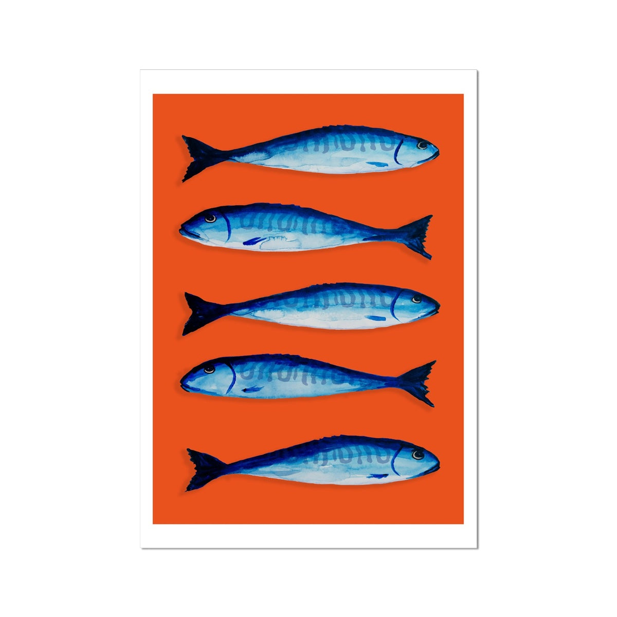 Mackerel Print | Kitchen Fish Painting | Orange Red - Unframed