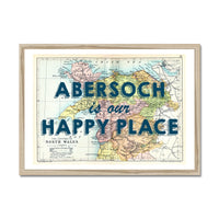 Abersoch is our Happy Place Quote on Vintage North Wales Map Print - Framed