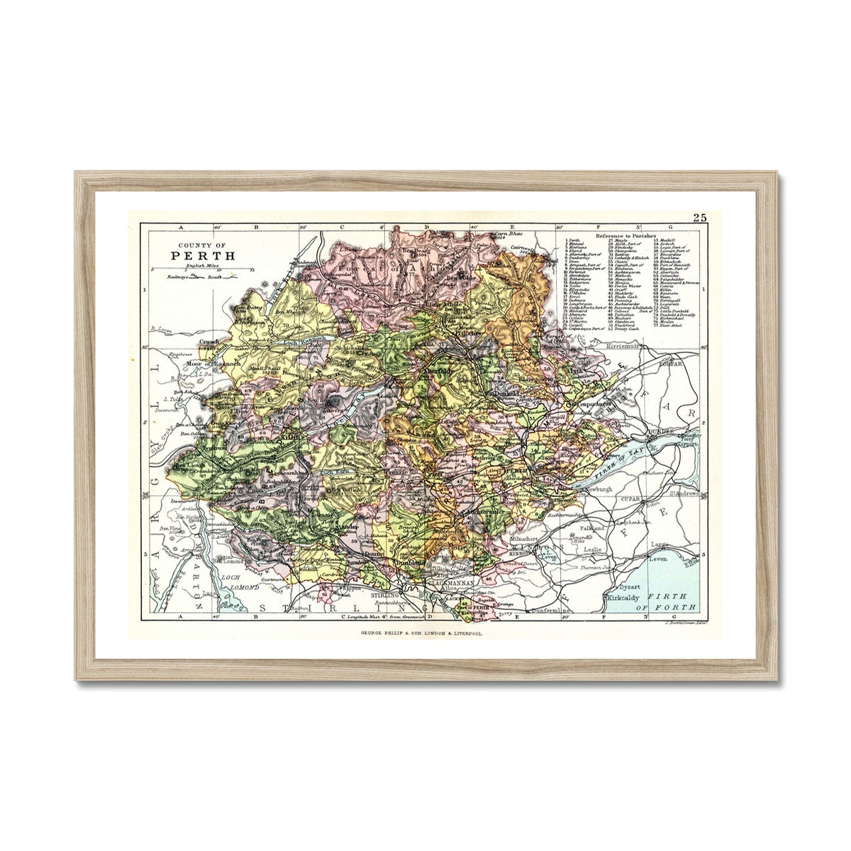 Perthshire Map Print | Vintage Map - Framed