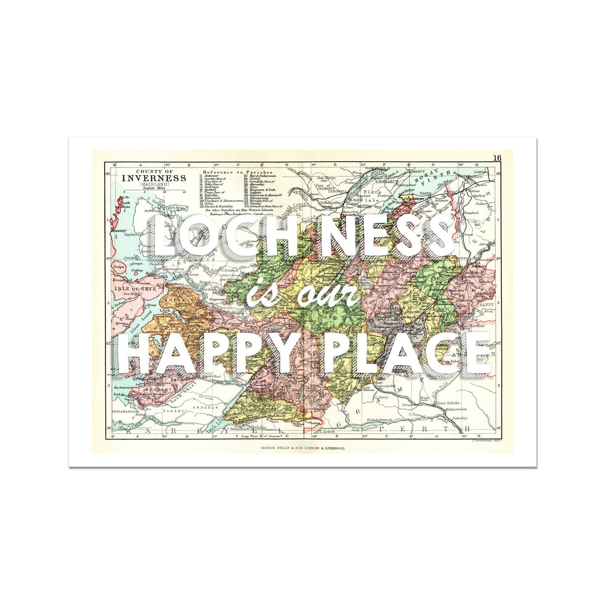 Loch Ness Map Print - Our Happy Place White Fine Art Print