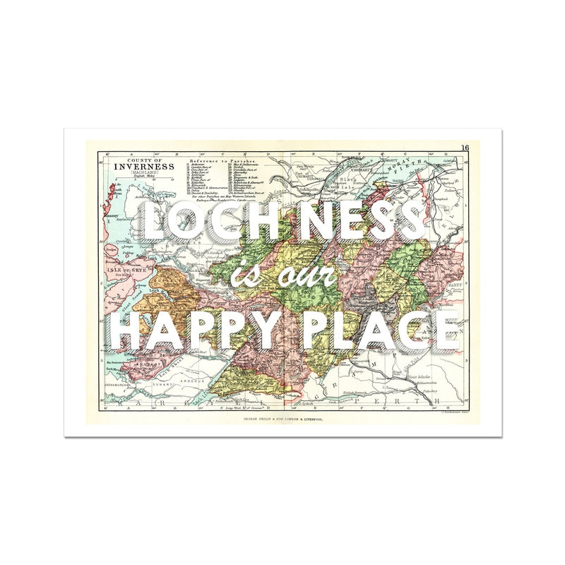 Loch Ness Map Print - Our Happy Place White Fine Art Print