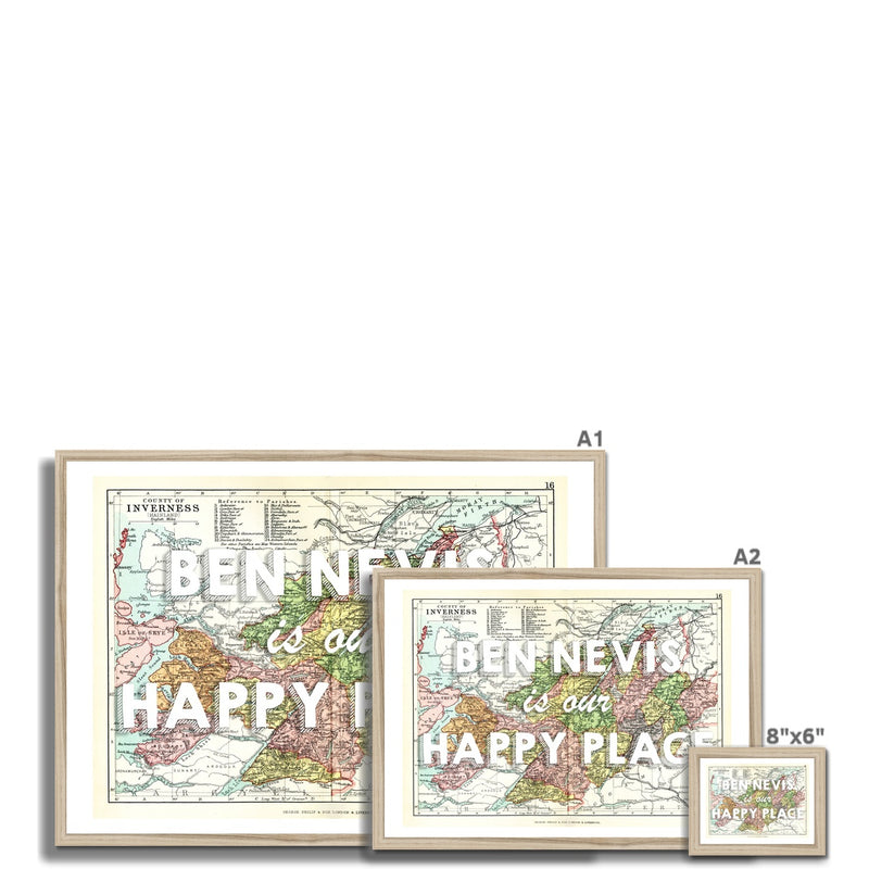 Ben Nevis Map Print - Our Happy Place White Framed Print