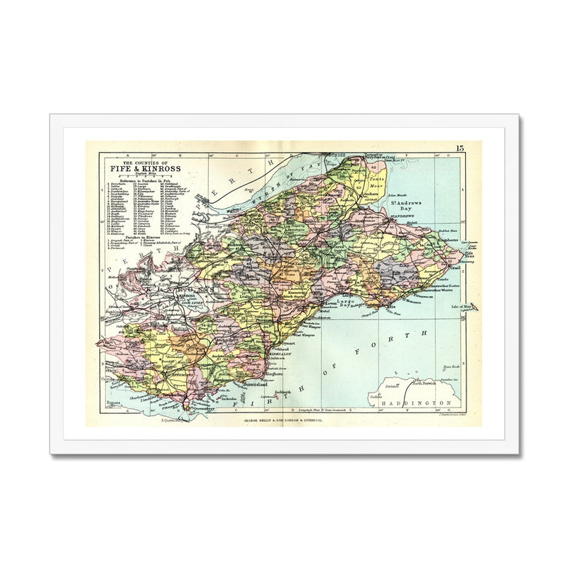 Fife and Kinross Map Print | Vintage Scotland Map Print - Framed