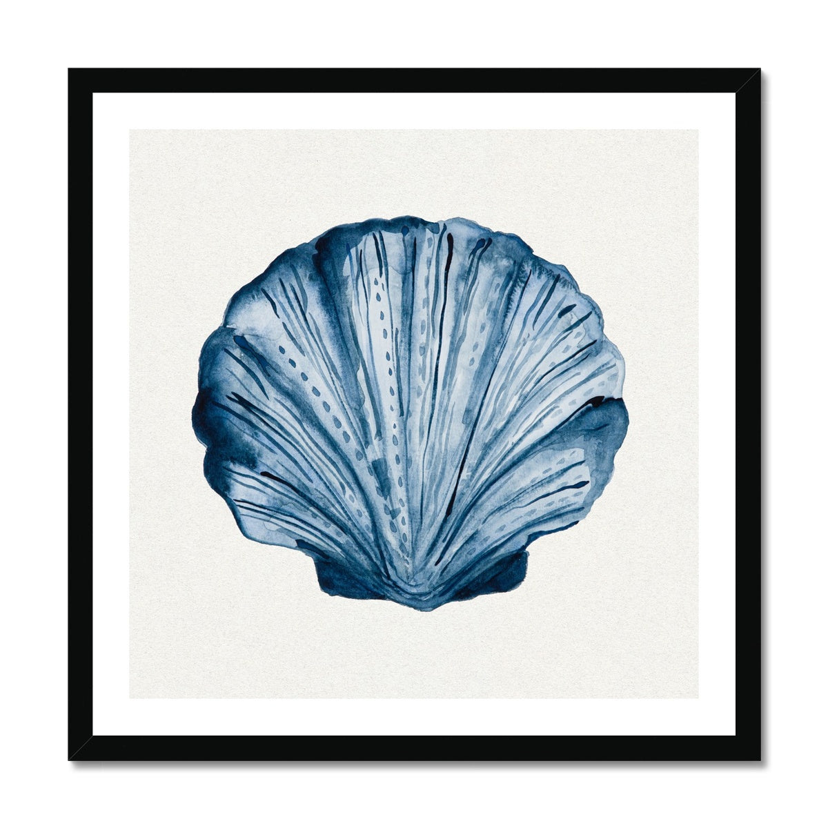 Indigo Watercolour Scallop Shell Painting | Shell Art Print - Framed Wall Art