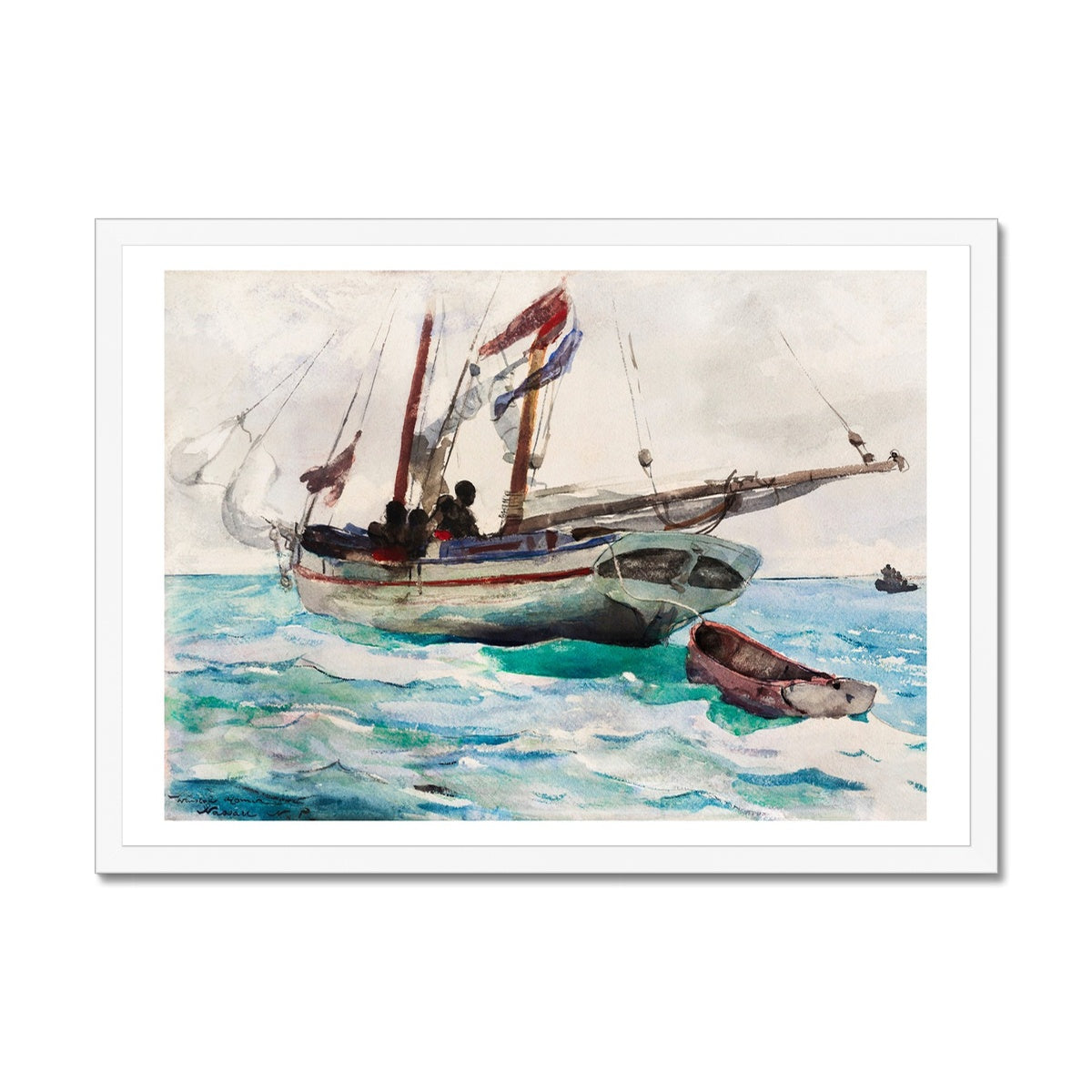 Sailing Schooner Painting | Vintage Watercolour Boat Painting Print - Framed Art Print