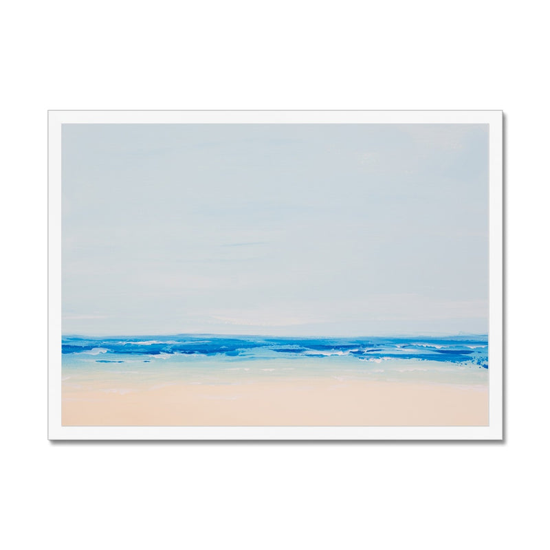 Beach On a Clear Day | Blue Sea Painting - Framed Wall Art