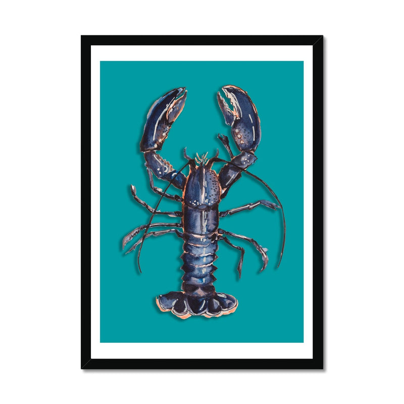 Lobster Print | Colourful Kitchen Wall Art | Lobster Painting on Green - Framed