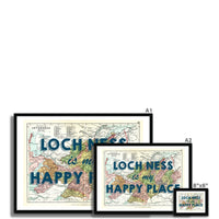 Loch Ness Map Print - My Happy Place Navy Framed Print