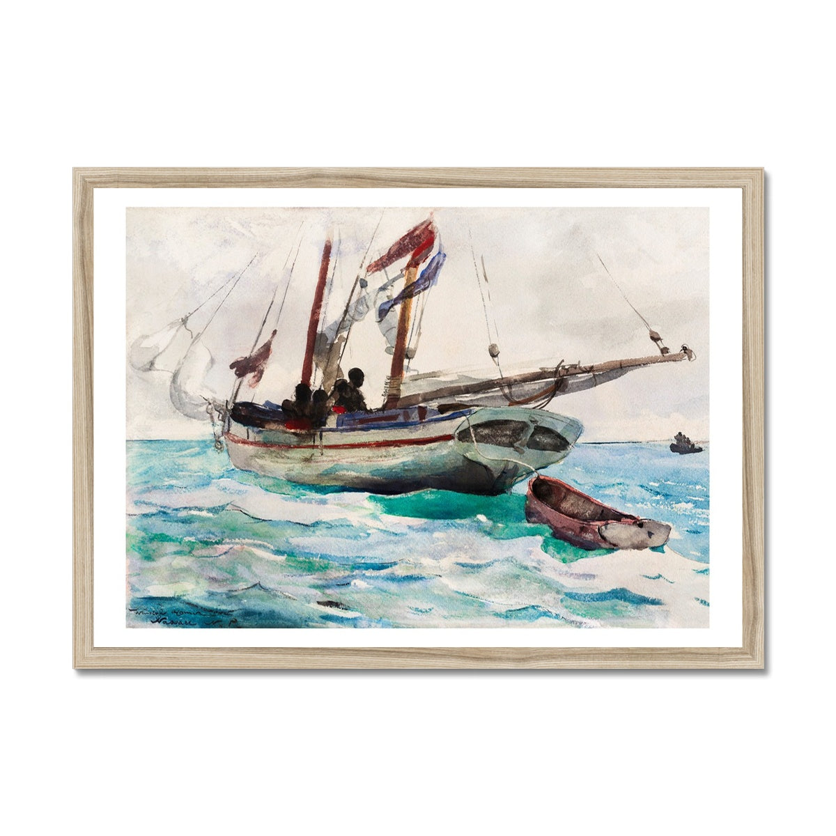 Sailing Schooner Painting | Vintage Watercolour Boat Painting Print - Framed Art Print