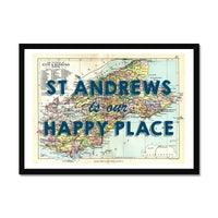 St Andrews is our Happy Place Quote on Vintage St Andrews Map Print - Framed