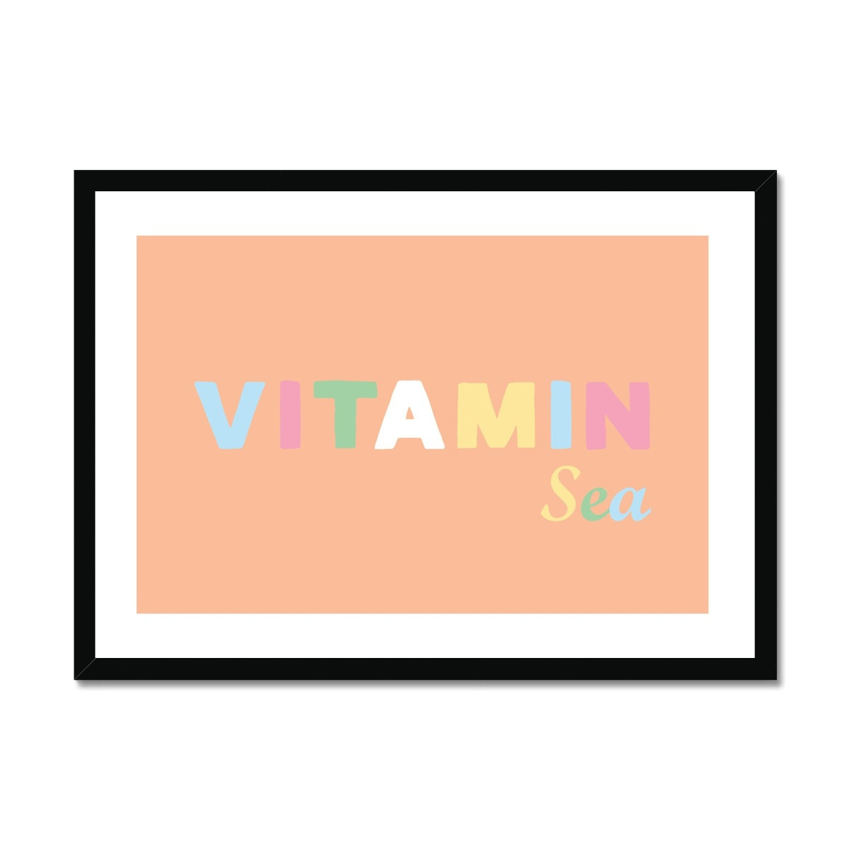 Vitamin Sea | Typography Art Print | Peach Fuzz Edition - Framed Beach House Art - Vintage bird paintings