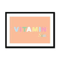 Vitamin Sea | Typography Art Print | Peach Fuzz Edition - Framed Beach House Art - Vintage bird paintings