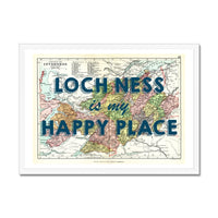 Loch Ness Map Print - My Happy Place Navy Framed Print