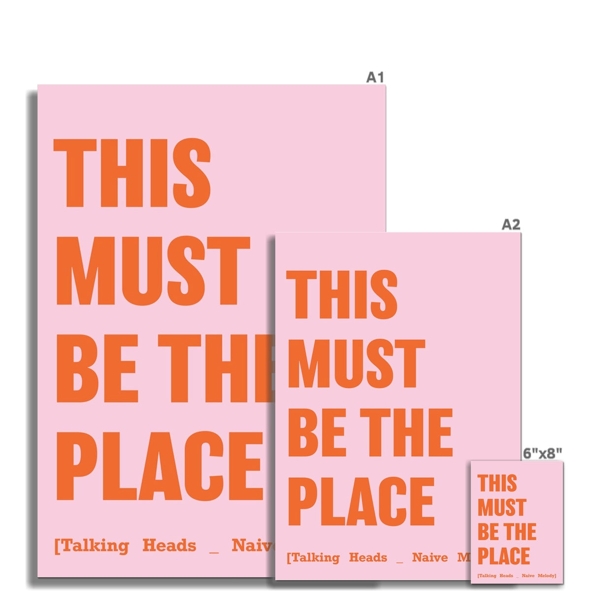 This must be the place, song lyric print, talking heads  lyric print in pink and framed in natural wood.