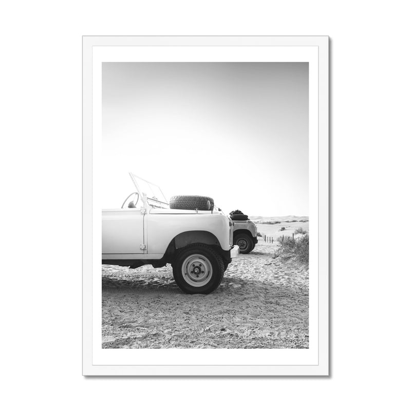 Land Rover Defender Beach at Dawn Photography Print - Framed