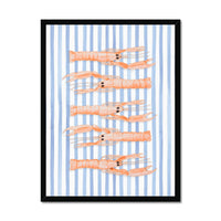 Langoustine Painting Striped Background | Kitchen Wall Art Print - Framed