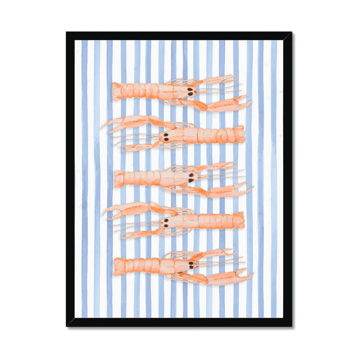 Langoustine Painting Striped Background | Kitchen Wall Art Print - Framed