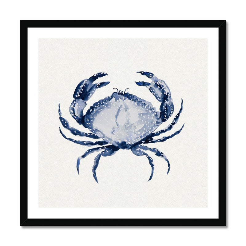 Indigo Dot Watercolour Crab Painting | Crab Art Print - Framed Wall Art