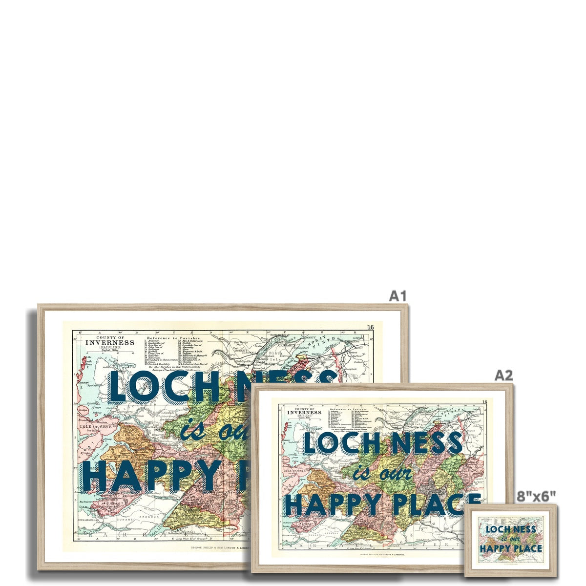 Loch Ness Map Print - Our Happy Place Navy Framed Print