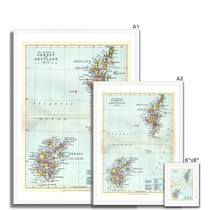 Orkney and Shetland Islands Map Print | Vintage Map Of The Orkney and Shetland Islands  - Framed