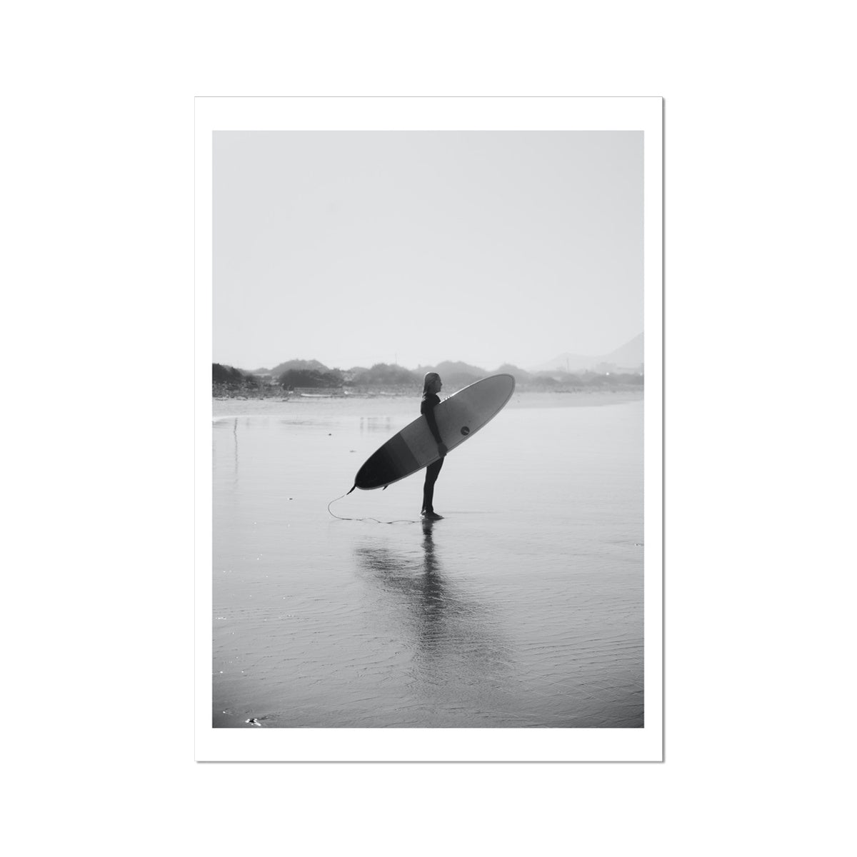 Surfer holding board photo | Black & White surfer Photography - Unframed Wall Art