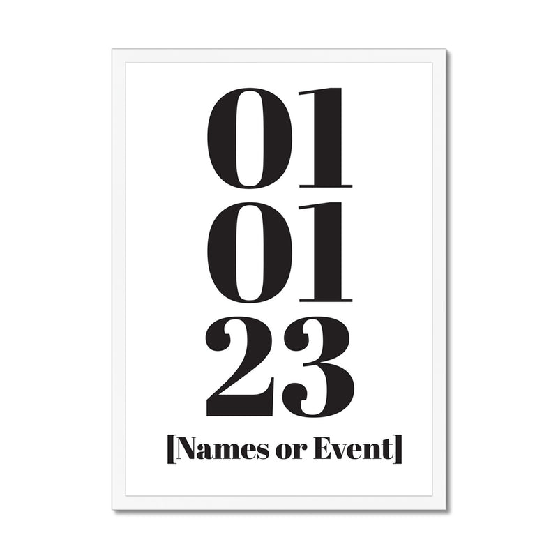 Personalised Date Art | Your Special Date Art Print | Black & White - Framed