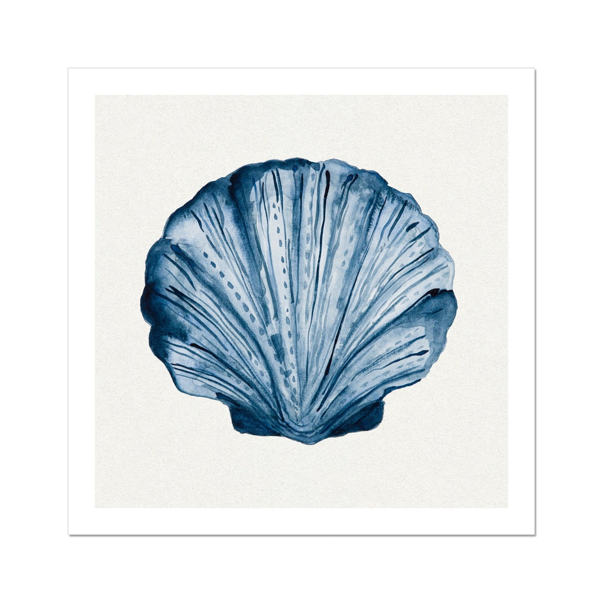 Indigo Watercolour Scallop Shell Painting | Shell Art Print - Unframed Wall Art