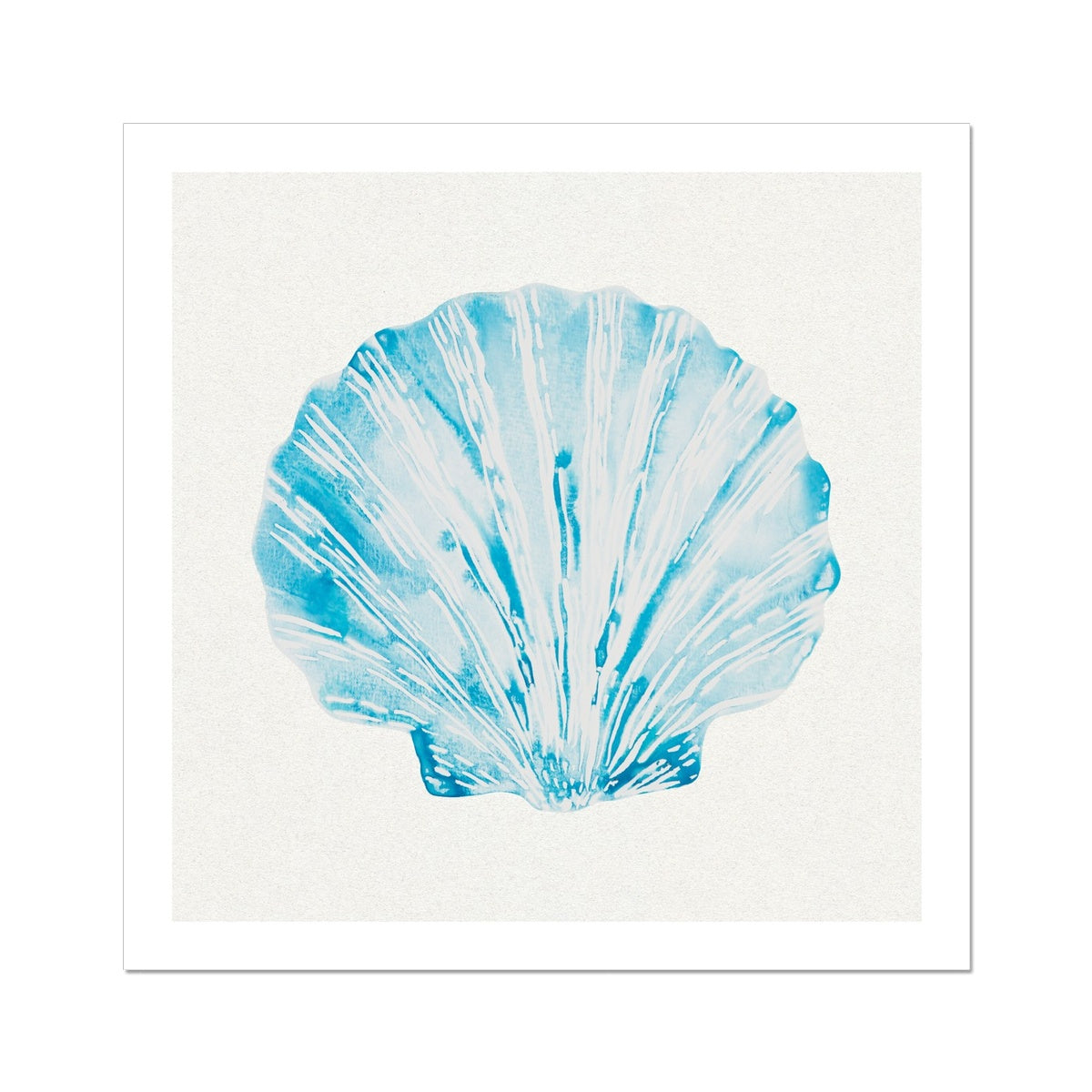 Aqua Watercolour Scallop Shell Painting | Shell Print Wall Art - Unframed Wall Art