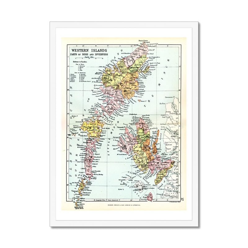 Western Isles of Scotland Vintage Map Print | Outer Hebrides Map Print - Framed Print