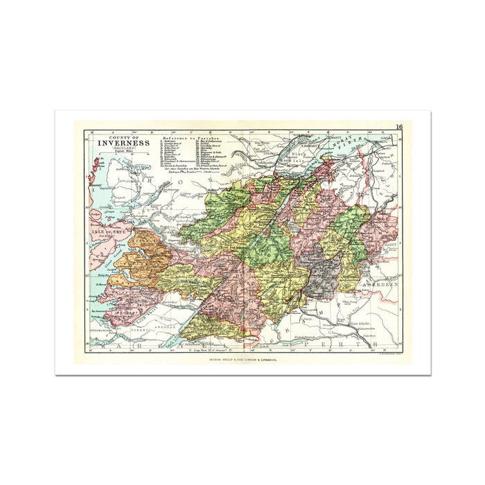 Highlands Map Print | Vintage Inverness shire Map print - Unframed