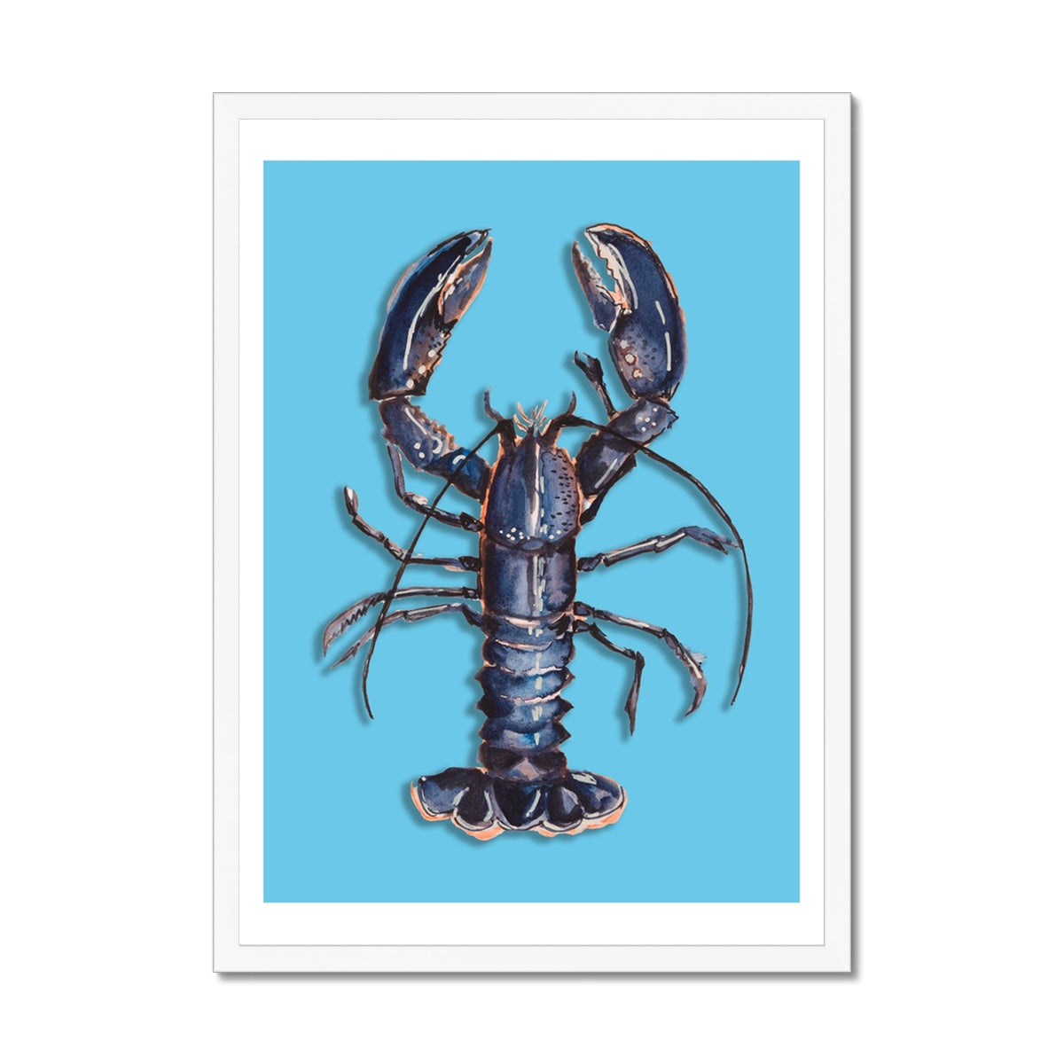 Lobster Art Print | Colourful Kitchen Wall Art | Lobster Painting on Blue - Framed