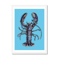 Lobster Art Print | Colourful Kitchen Wall Art | Lobster Painting on Blue - Framed