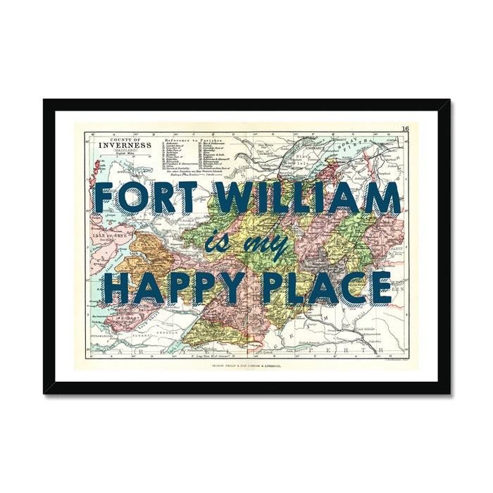 Fort William Map Print - My Happy Place Navy Framed Print