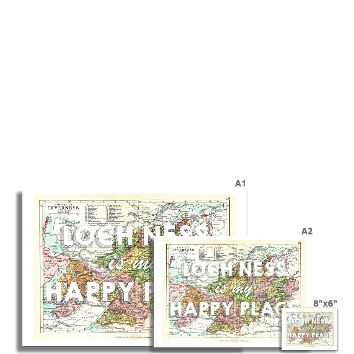 Loch Ness Map Print - My Happy Place White Fine Art Print