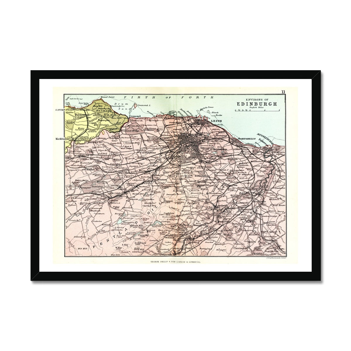 Edinburgh Map Print | Vintage Edinburgh Map Print - Framed