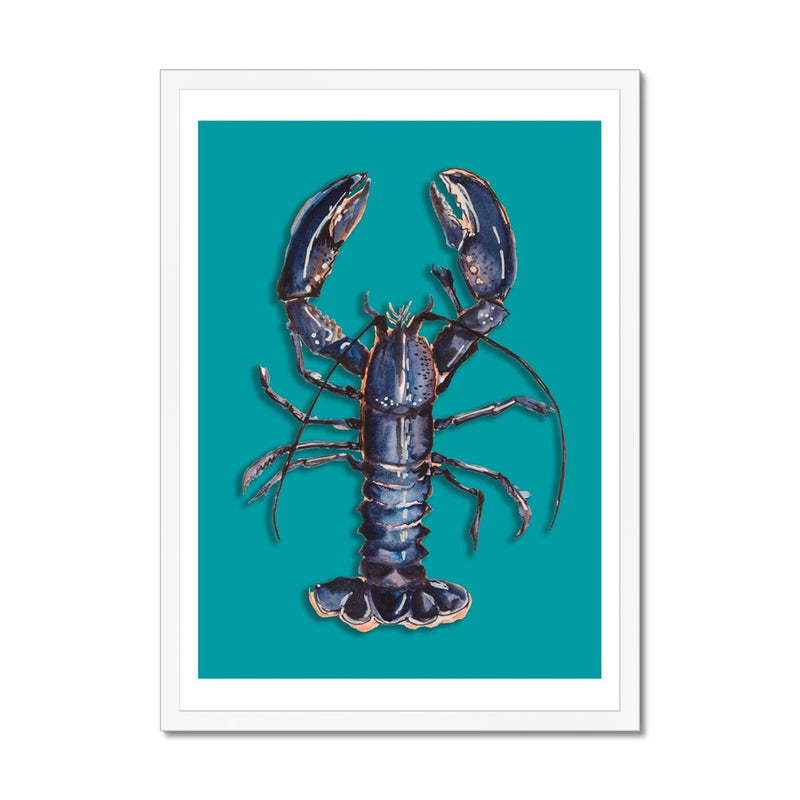 Lobster Print | Colourful Kitchen Wall Art | Lobster Painting on Green - Framed