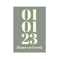 Personalised Date Art | Custom Special Date Print | Olive Green - Unframed