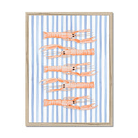 Langoustine Painting Striped Background | Kitchen Wall Art Print - Framed