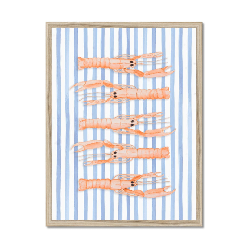 Langoustine Painting Striped Background | Kitchen Wall Art Print - Framed