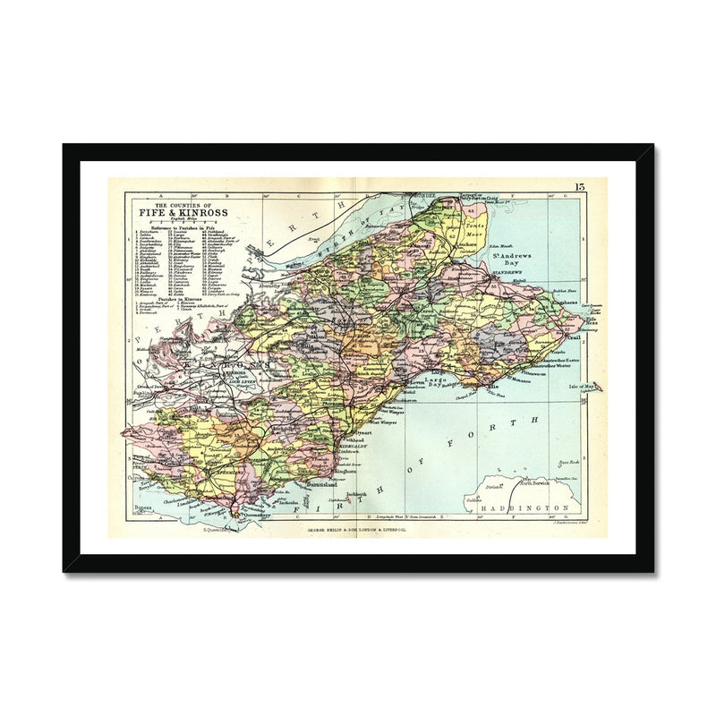 Fife and Kinross Map Print | Vintage Scotland Map Print - Framed