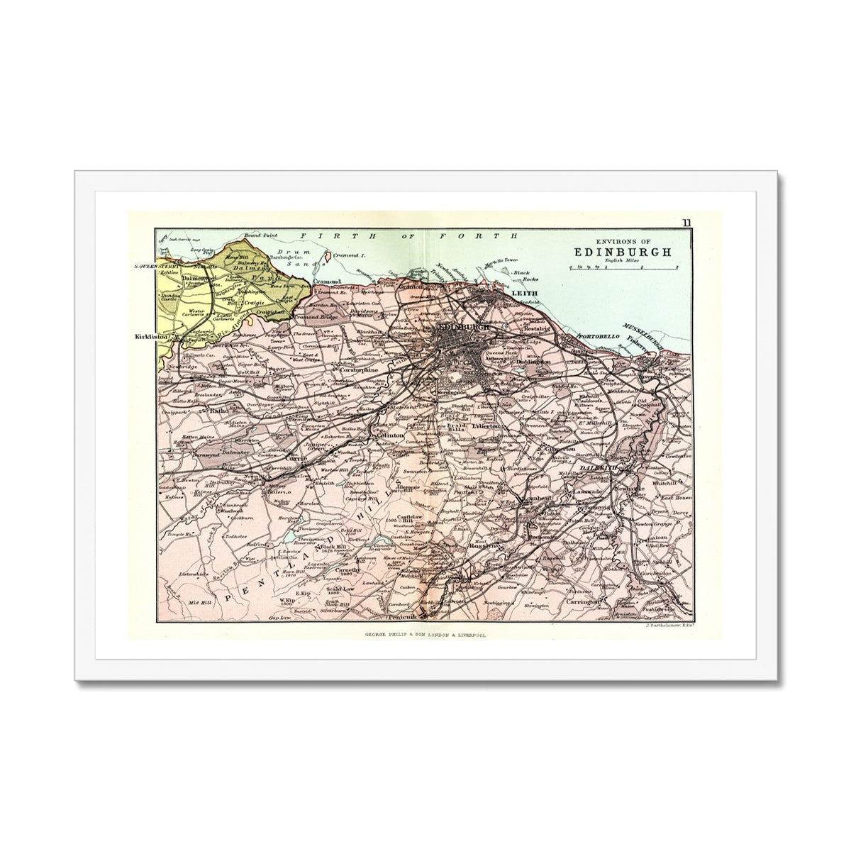 Edinburgh Map Print | Vintage Edinburgh Map Print - Framed