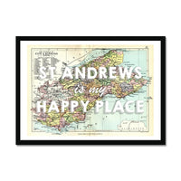 St Andrews is my Happy Place Quote on Vintage St Andrews Map Print - Framed